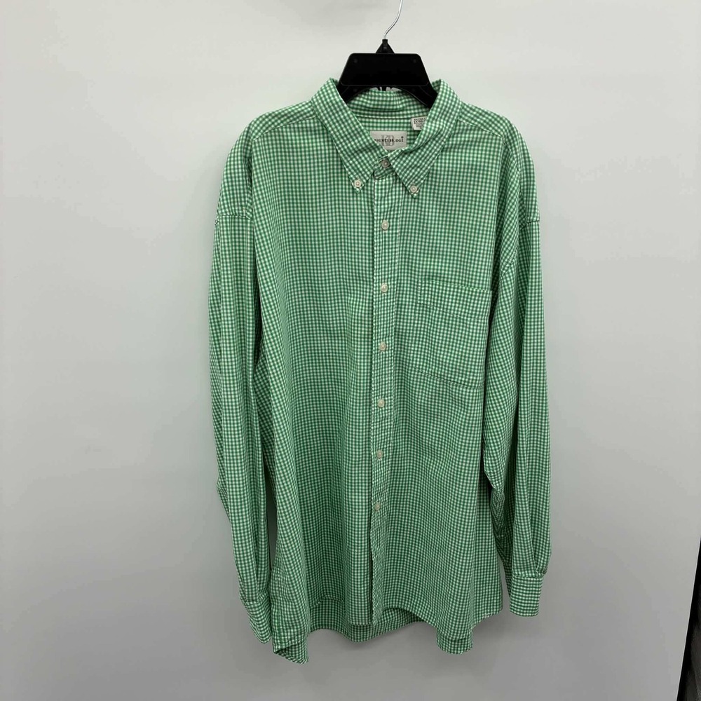 Knightsbridge Shirt Mens XL Green White Gingham Cotton Long Sleeve Button Down